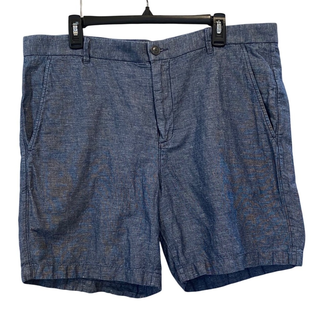 Everlane Mens Blue Linen‎ Blend Patterned Chino Shorts Size 37 Summer Casual